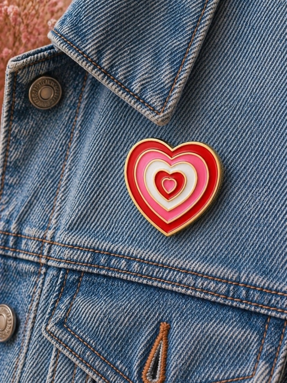 Red Pink Layered Heart Enamel Pin Y2K Retro Gold Outline Brooch NWT